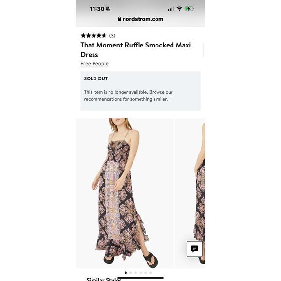 Free People That Moment Ruffle Smocked Lace Trim Maxi Dress Black Combo SZ M NWT - Picture 6 of 14